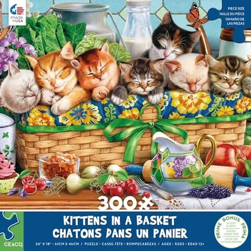 Ceaco Kittens in a Basket 300 Piece Jigsaw Puzzle for Adults | Premium USA Puzzle thumbnail 1