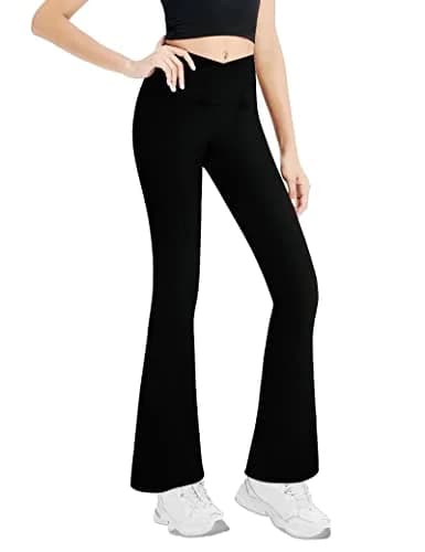 Gnainach Girls Yoga Pants Solid Black Cross Flared Leggings for Kids Casual | High Waist, Flared Hem, 5-6 Years thumbnail 1