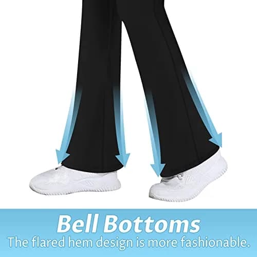 Gnainach Girls Yoga Pants Solid Black Cross Flared Leggings for Kids Casual | High Waist, Flared Hem, 5-6 Years thumbnail 6
