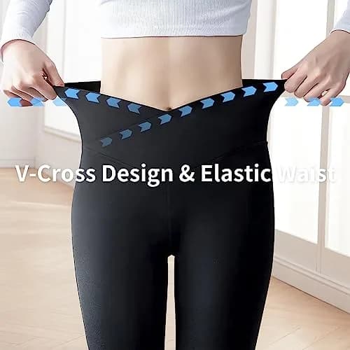 Gnainach Girls Yoga Pants Solid Black Cross Flared Leggings for Kids Casual | High Waist, Flared Hem, 5-6 Years thumbnail 3
