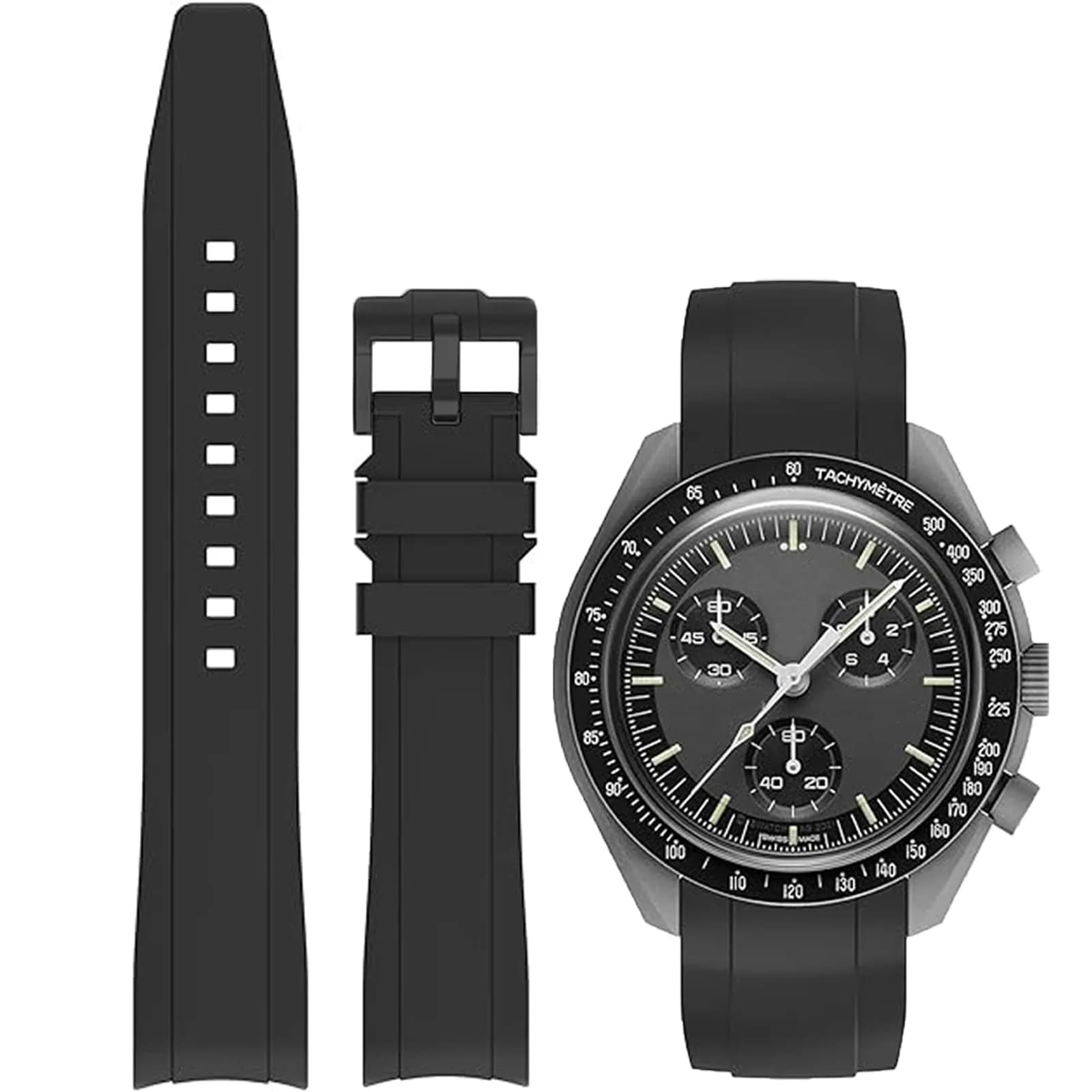 Niziruoup Watch Band for Omega Swatch Rolex 22mm | Curved No Gap Silicone Rubber Strap