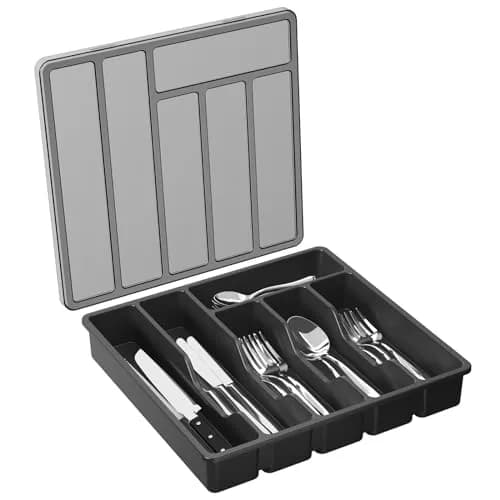 Lifewit Silverware Organizer with Lid, 12.6x11.8, Dust-Free Storage, BPA-Free, Modern Design thumbnail 1
