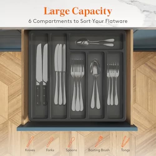 Lifewit Silverware Organizer with Lid, 12.6x11.8, Dust-Free Storage, BPA-Free, Modern Design thumbnail 3