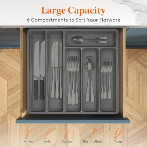 Lifewit Silverware Organizer with Lid, Covered Utensil Tray, 12.6x11.8 | Dust-Free Storage & 6 Compartments thumbnail 3