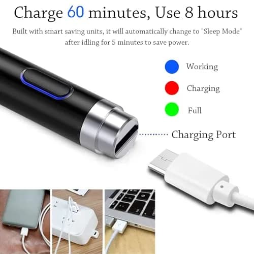 DOGAIN Black Stylus Pen for iOS & Android Touch Screens | 1.45mm Fine Point Rechargeable Stylus Pen for iPad/iPhone/Android/Tablet/Switch thumbnail 2