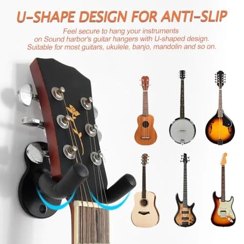 Sound harbor Guitar Wall Mount 5 Pack | Steel & Soft Padding, Holds 27.2 kg (60 lb) thumbnail 4