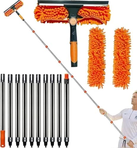 Tonmp 20+ Feet Reach 2 in 1 Window Washing Squeegee & Duster with 3-14 ft Spliceable Extension Pole | Multi-Use Cleaning Tool for Home & Outdoors thumbnail 1