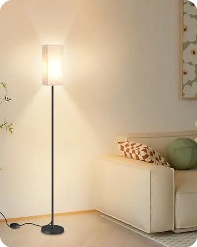 GOEBLESON 64.6" Floor Lamp, Modern Standing Lamp with Foot Switch, Minimalist Linen Shade, Black and Beige, for Living Room & Bedroom thumbnail 6