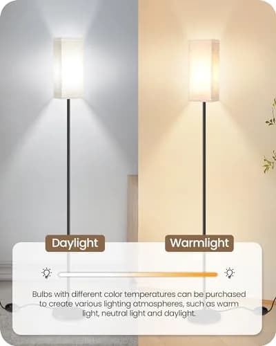 GOEBLESON 64.6" Floor Lamp, Modern Standing Lamp with Foot Switch, Minimalist Linen Shade, Black and Beige, for Living Room & Bedroom thumbnail 7