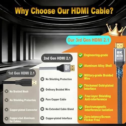 Green Jiss 8K HDMI 2.1 Cable 1.5FT | Supports 8K@60Hz, 48Gbps, Nylon Braided thumbnail 2