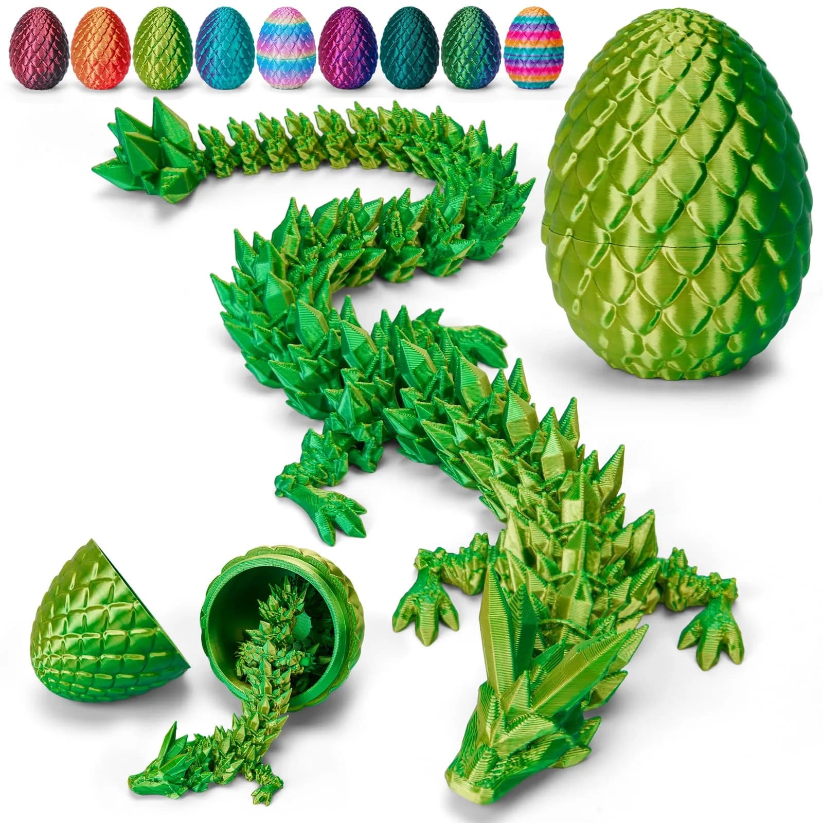 TBOLINE 12" Articulated Crystal Dragon Egg Toy | Laser Yellow Green PLA, Non-Toxic, ASTM-Tested