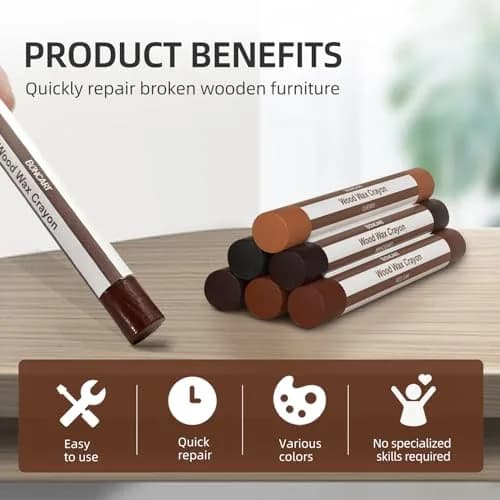 Boncart Wood Filler Sticks, 6 Colors Wood Wax Crayons | Repair Scratches, Scuffs, Cracks, and Holes on Wood Furniture, Floors, Cabinets, Tables, and Doors thumbnail 4