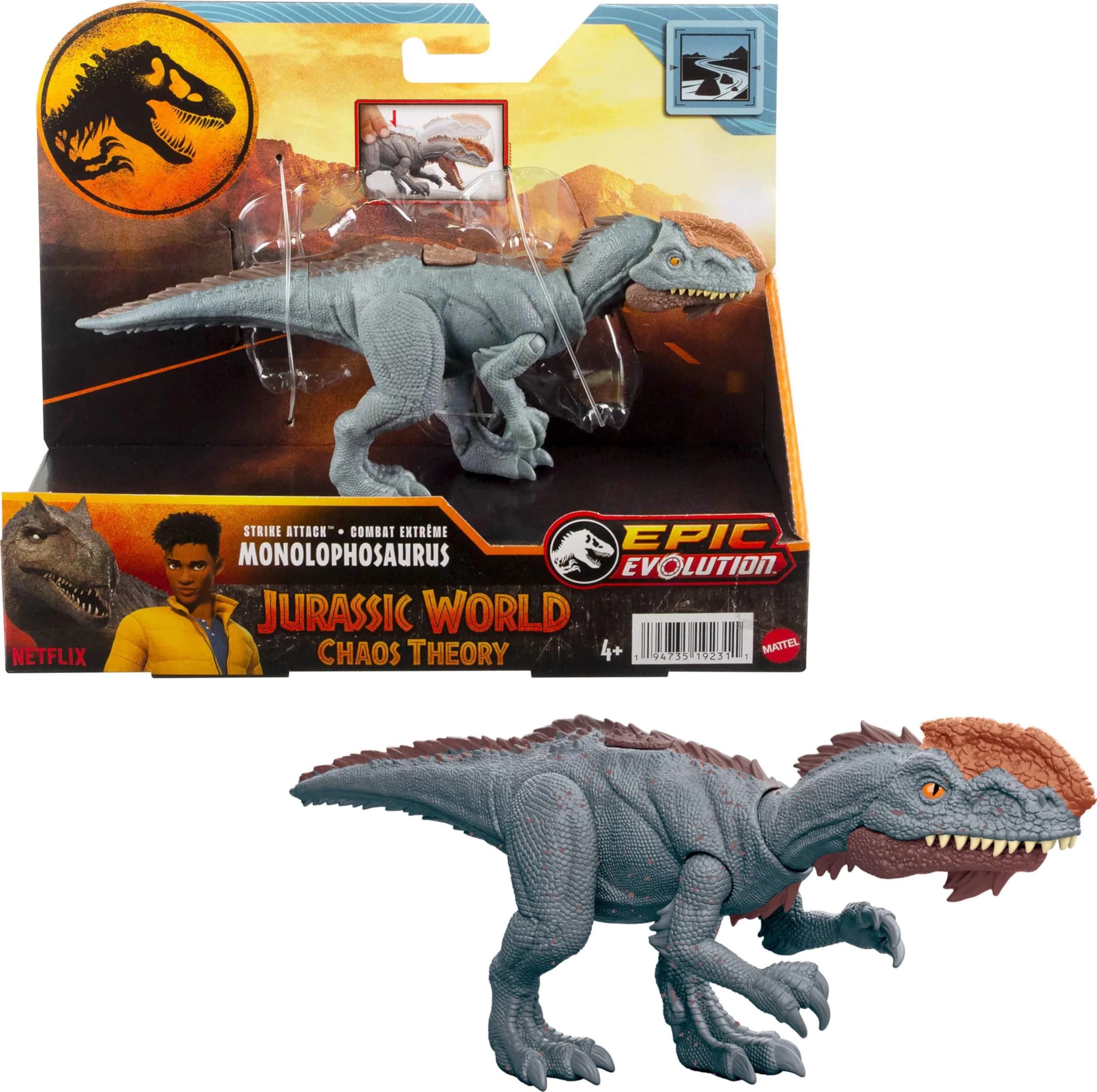 Mattel Jurassic World Strike Attack Dinosaur Toy with Single-Strike Action & Movable Joints | 7-inch Monolophosaurus Action Figure for Kids - main product image