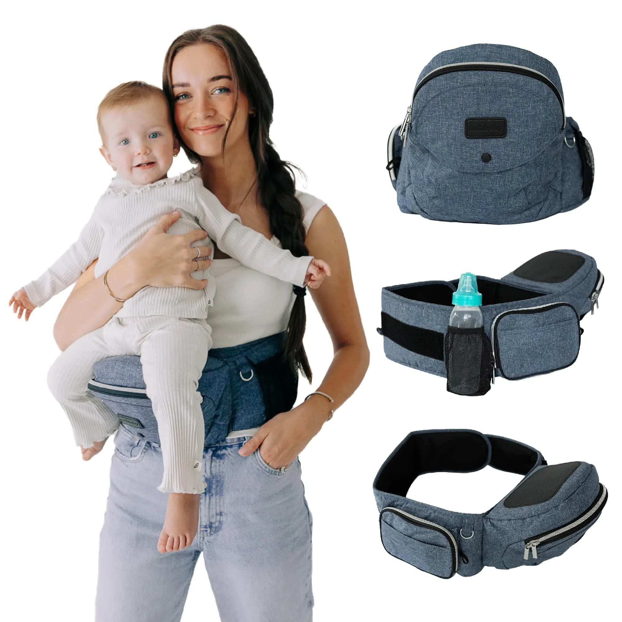 TushBaby The Original Hip Seat Carrier for Babies & Toddlers up to 45 lbs | Safety-Certified Ergonomic Design with Lumbar Support & Storage Pockets