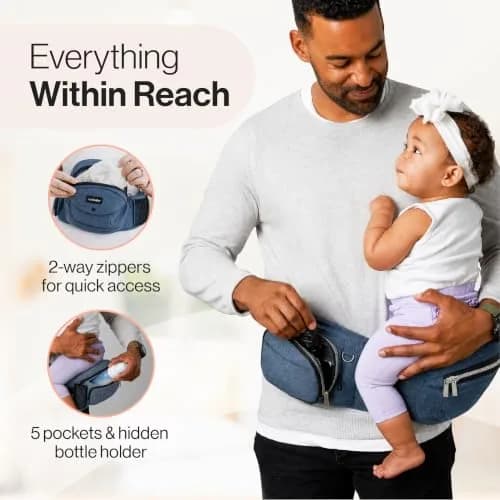 TushBaby The Original Hip Seat Carrier for Babies & Toddlers up to 45 lbs | Safety-Certified Ergonomic Design with Lumbar Support & Storage Pockets thumbnail 6