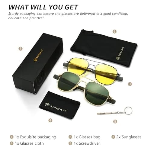 SUNGAIT Men's Military Style Polarized Pilot Aviator Sunglasses with Bayonet Temples | HD Polarized Lens thumbnail 6