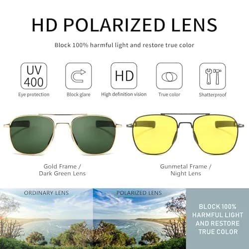 SUNGAIT Men's Military Style Polarized Pilot Aviator Sunglasses with Bayonet Temples | HD Polarized Lens thumbnail 2