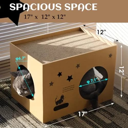 ARGOPET Cat Cardboard House with 2 Scratching Pads, 104cm x 61cm x 61cm (41"L x 24"W x 24"H) | Detachable Star Pattern Lounge thumbnail 6