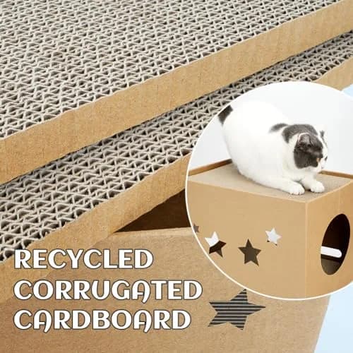 ARGOPET Cat Cardboard House with 2 Scratching Pads, 104cm x 61cm x 61cm (41"L x 24"W x 24"H) | Detachable Star Pattern Lounge thumbnail 4