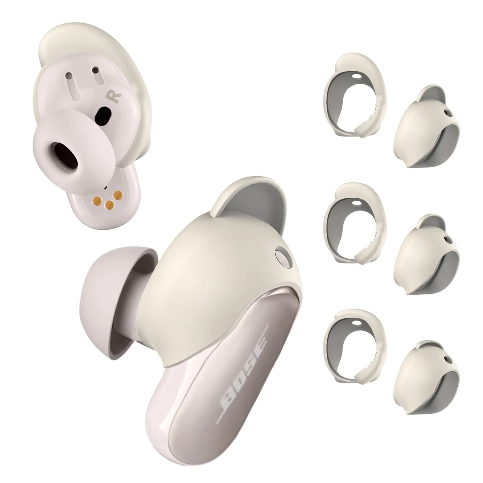 WOFRO White Headphone Earpad | Anti-Slip Silicone Ear Tips for Bose QC Earbuds II & Ultra (3 Pairs, S/M/L) - main product image