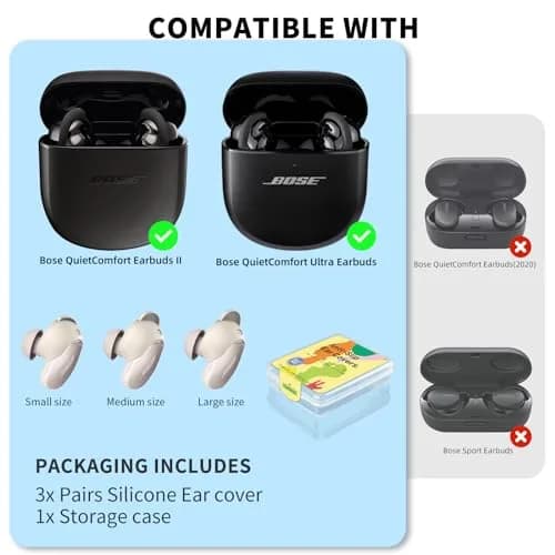 WOFRO White Headphone Earpad | Anti-Slip Silicone Ear Tips for Bose QC Earbuds II & Ultra (3 Pairs, S/M/L) thumbnail 7