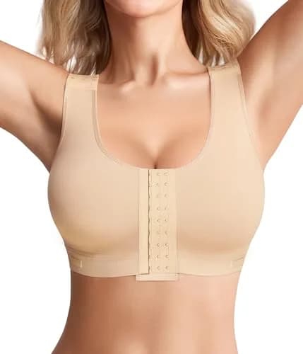 BRABIC Women's Post Surgery Compression Bra with Front Closure & Adjustable Straps for Mastectomy Recovery, Beige Medium | Full Coverage thumbnail 1