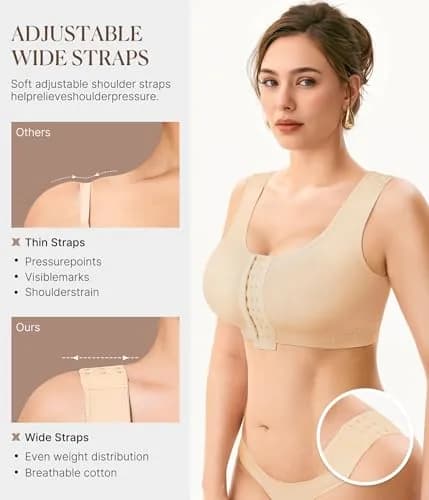 BRABIC Women's Post Surgery Compression Bra with Front Closure & Adjustable Straps for Mastectomy Recovery, Beige Medium | Full Coverage thumbnail 4