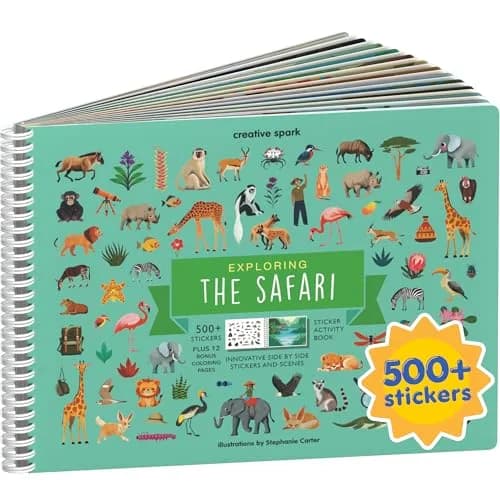 CUPKIN Safari Animals Sticker Book, Exploring the Safari, 500+ Stickers, 12 Scenes & 12 Coloring Pages | Toddler Travel Essentials — Exploring the Safari