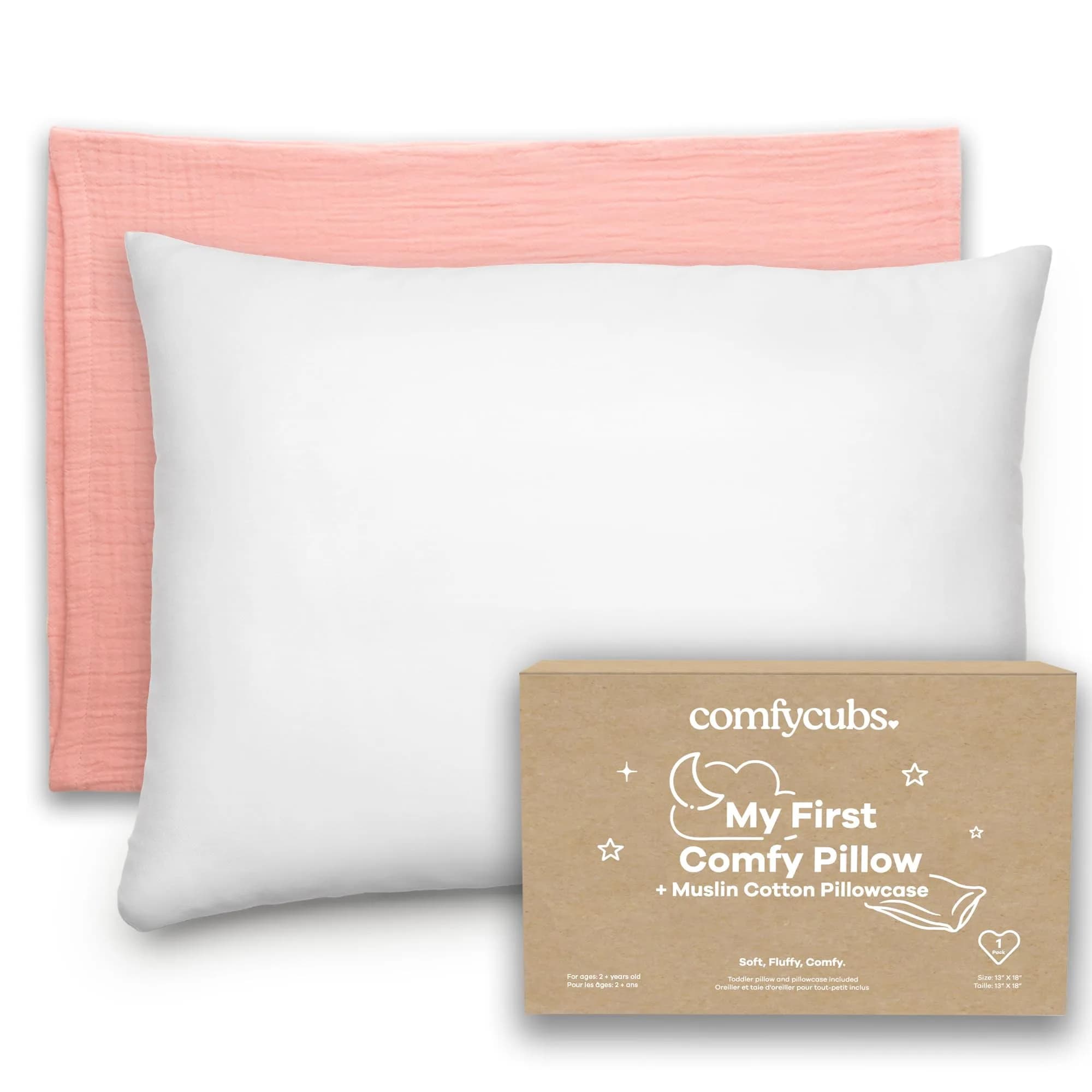 Comfy Cubs Toddler Pillow with Muslin Pillowcase, 33cm x 46cm (13"x18") | Lightweight Breathable Microfiber Fill for Sleeping & Travel - main product image