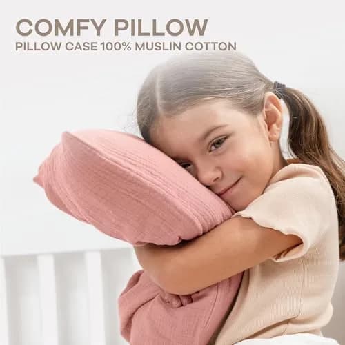 Comfy Cubs Toddler Pillow with Muslin Pillowcase, 33cm x 46cm (13"x18") | Lightweight Breathable Microfiber Fill for Sleeping & Travel thumbnail 3