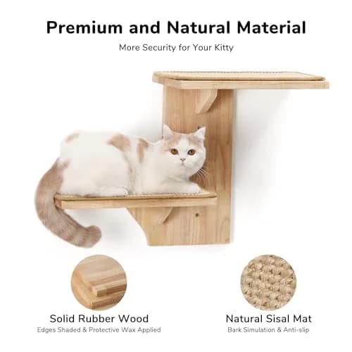 FUKUMARU Cat Wall Shelves, 2 Platform Tree Shape Wall-Mounted Shelf, Sisal Mat, Rubber Wood, Suitable for 16 Inch Drywall, Climb, Play, Nap thumbnail 5
