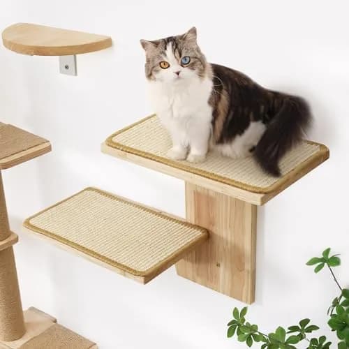 FUKUMARU Cat Wall Shelves, 2 Platform Tree Shape Wall-Mounted Shelf, Sisal Mat, Rubber Wood, Suitable for 16 Inch Drywall, Climb, Play, Nap thumbnail 2