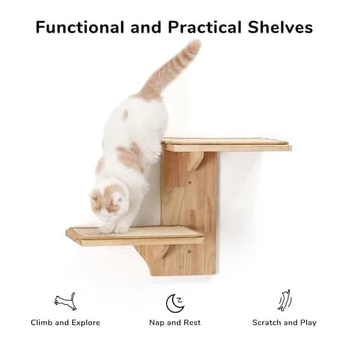 FUKUMARU Cat Wall Shelves, 2 Platform Tree Shape Wall-Mounted Shelf, Sisal Mat, Rubber Wood, Suitable for 16 Inch Drywall, Climb, Play, Nap thumbnail 3