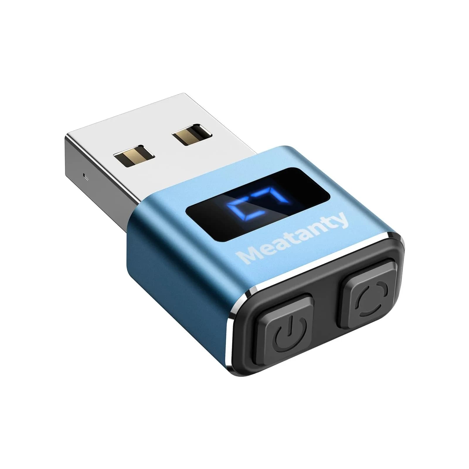 Meatanty Metal Tiny Mouse Jiggler USB Mouse Mover with LED Screen & Mode Buttons | Keeps Computer Awake — Blue