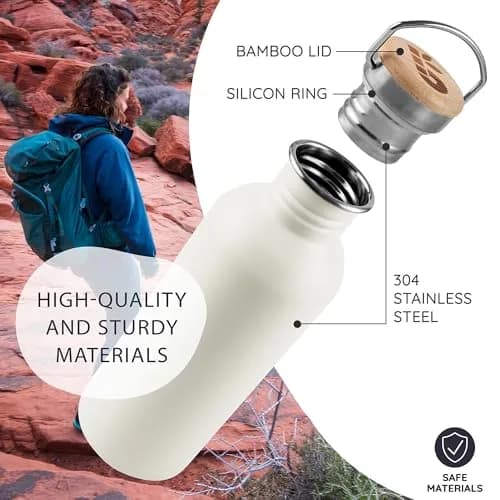 Bambaw Metal Water Bottle 1L | Reusable Stainless Steel Sports Bottle, Polar White, Leakproof & Eco-Friendly thumbnail 2