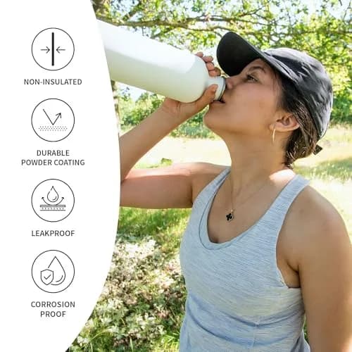 Bambaw Metal Water Bottle 1L | Reusable Stainless Steel Sports Bottle, Polar White, Leakproof & Eco-Friendly thumbnail 3