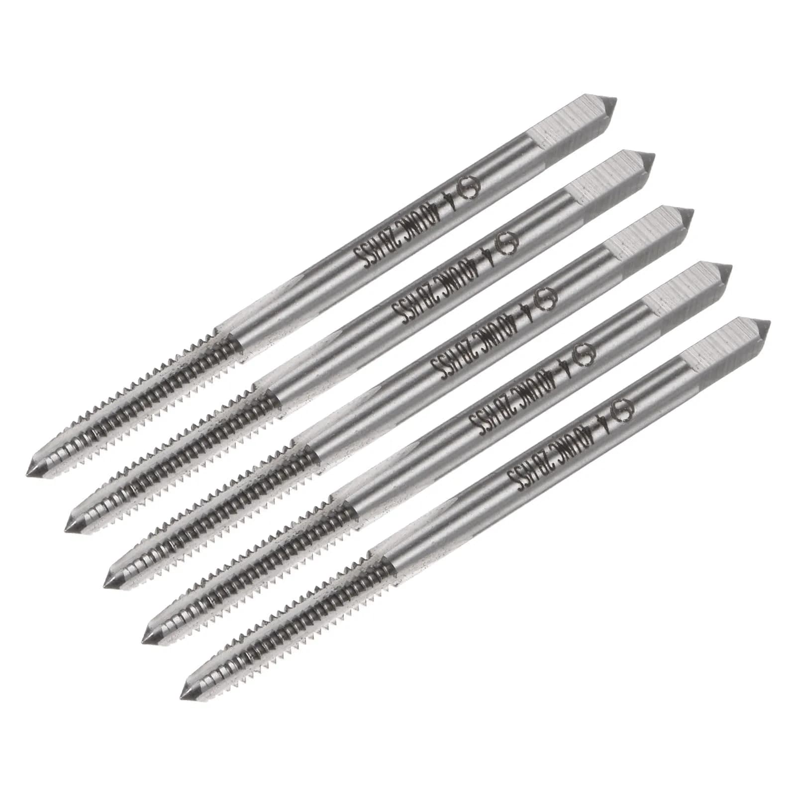 uxcell Machine Tap #4-40 UNC 2B Class 3 Flutes High Speed Steel Screw Threading Tap Tapping Tool (5 Pcs, 51mm Length)