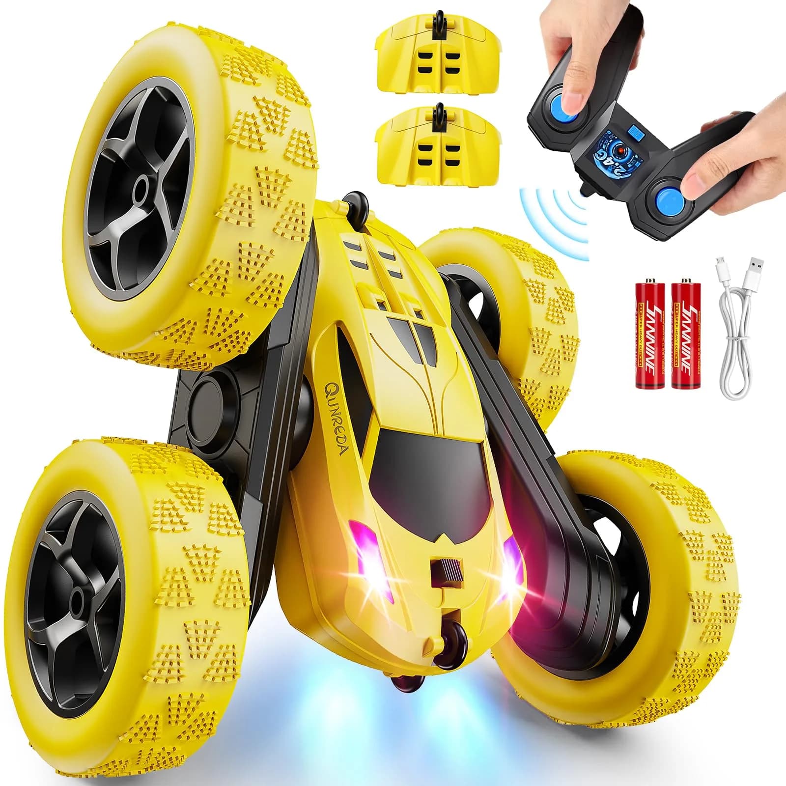 QUNREDA Remote Control Stunt Car 16.0cm (6.3") | 4WD 360° Flips & 50 Min Playtime