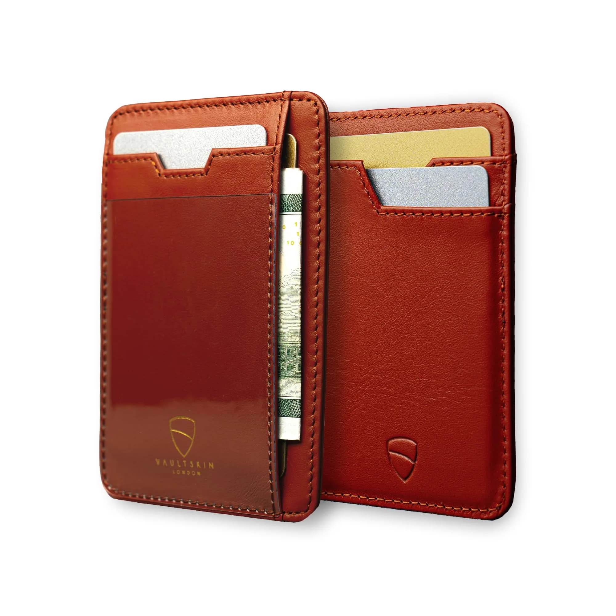 Vaultskin Brixton Slim Leather Card Wallet with ID Window, RFID (Chestnut) — Chestnut Brown
