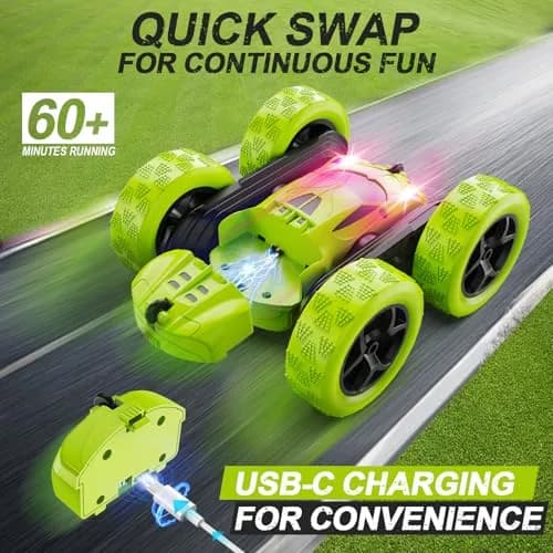 QUNREDA Stunt RC Car 16.0 cm (6.3 inches) | Double-Sided 360° Rotating Toy for Kids Ages 6-12 thumbnail 2