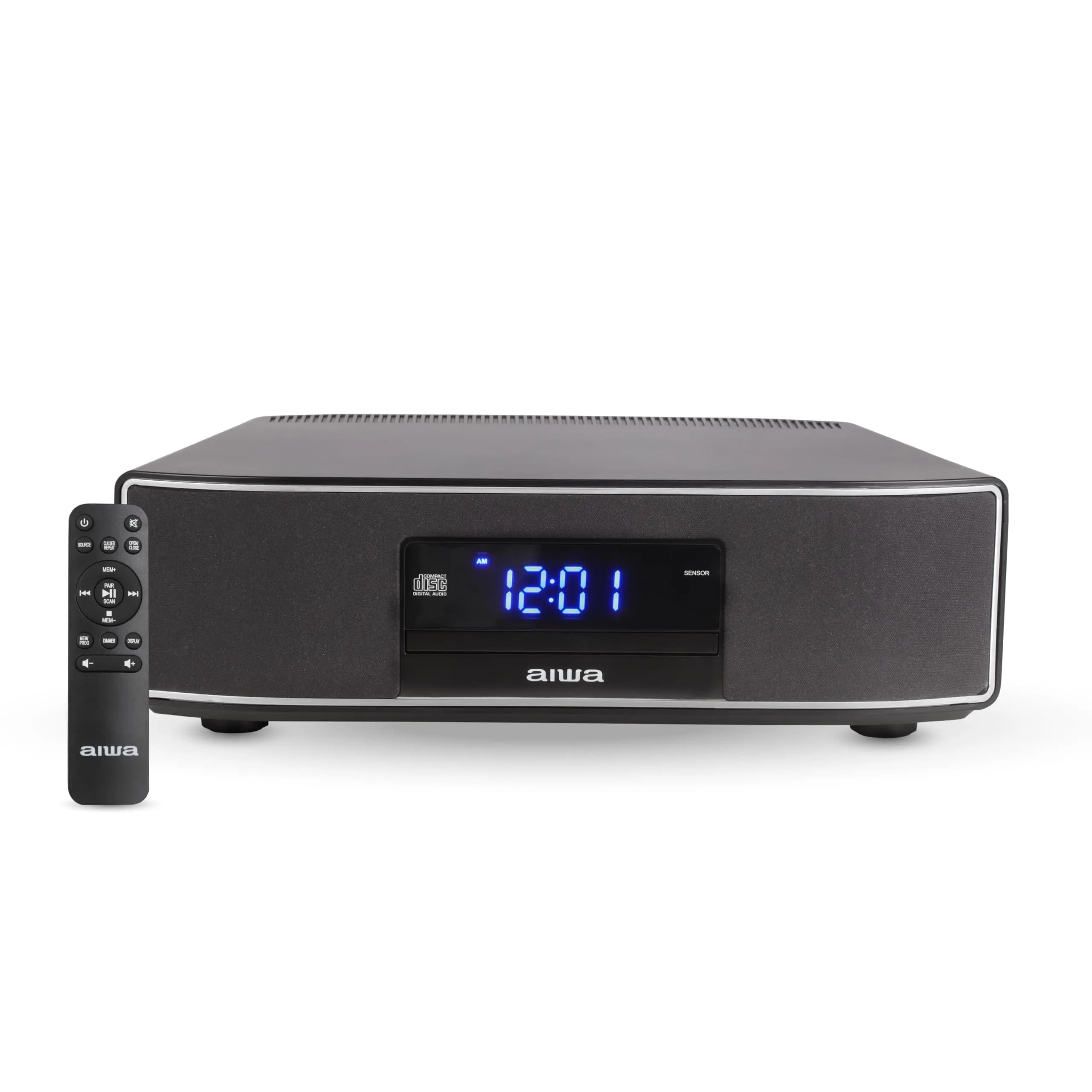 Aiwa Exos Home 30W Bluetooth Speaker with CD Player & FM Radio | Rich Sound, Built-In CD, FM Presets — Black