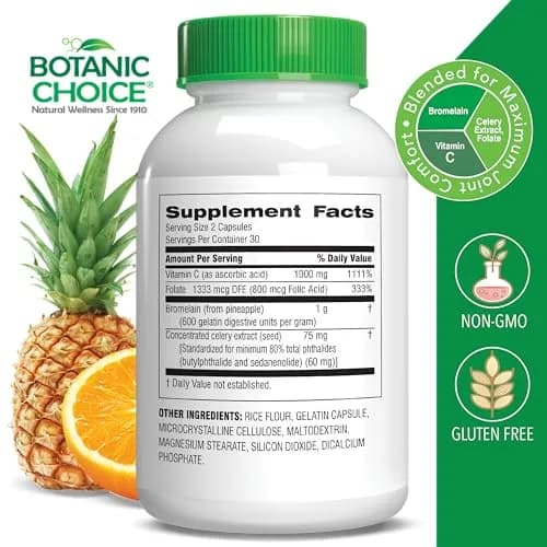 Botanic Choice Uric Acid Complex Celery Seed & Bromelain 60 Count (Pack of 2) | Supports Joint Comfort & Uric Acid Balance thumbnail 2