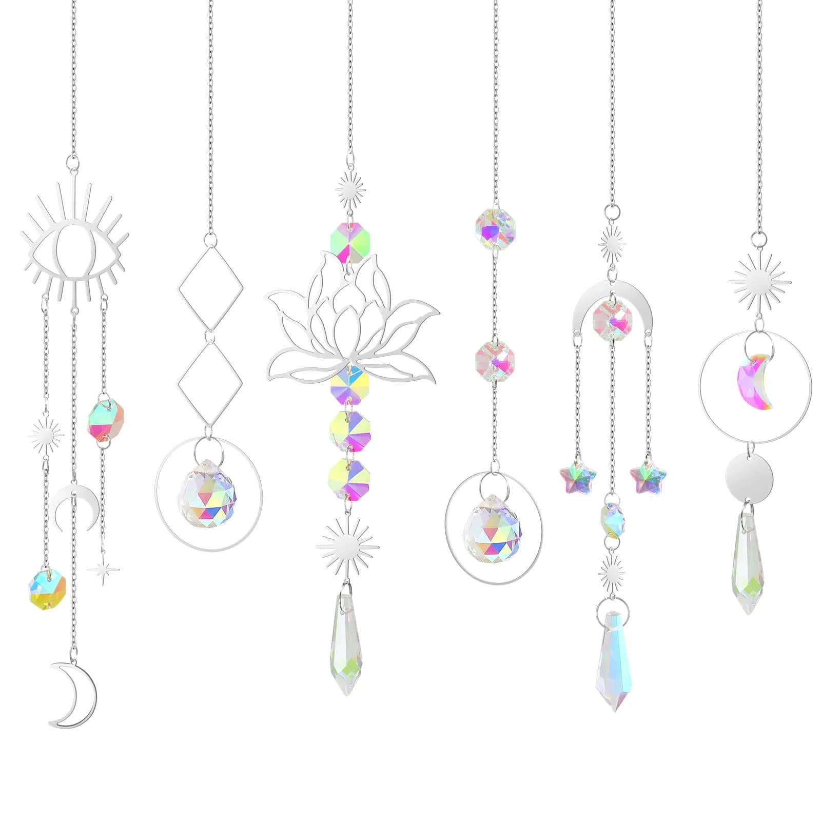 ilclviz Suncatcher Crystal Hanging Sun Catcher Prism 6 pcs | Elegant Rainbow Decor for Windows & Garden