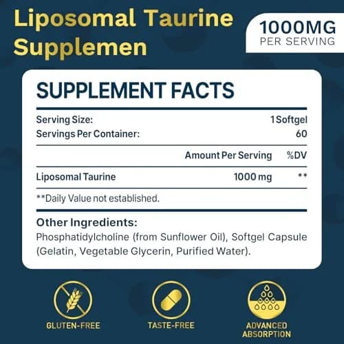 lipmaxmall Liposomal Taurine Supplement 1000mg | High Absorption Amino Acid for Heart, Nerve, Brain, Visual thumbnail 2