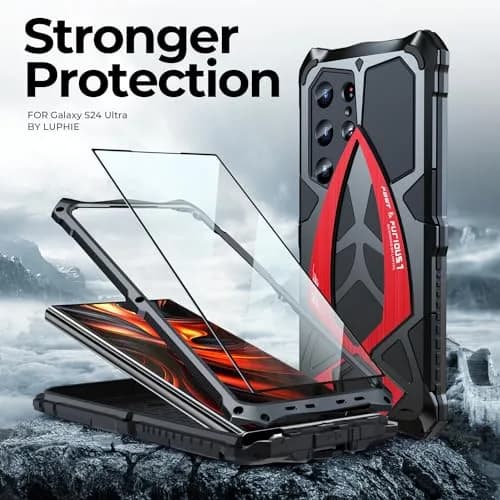 Lunivop Heavy Duty Case for Samsung Galaxy S24 Ultra (6.8 inch) | Military Grade Protection, Black Red thumbnail 4