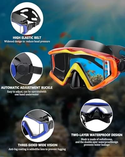 AQUA A DIVE SPORTS Single Lens Diving Mask Orange | Anti-Fog, Leakproof Silicone Skirt thumbnail 3