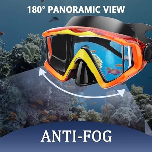AQUA A DIVE SPORTS Adult Diving Mask with Anti-Fog Single Lens | 180° Wide View Orange thumbnail 3