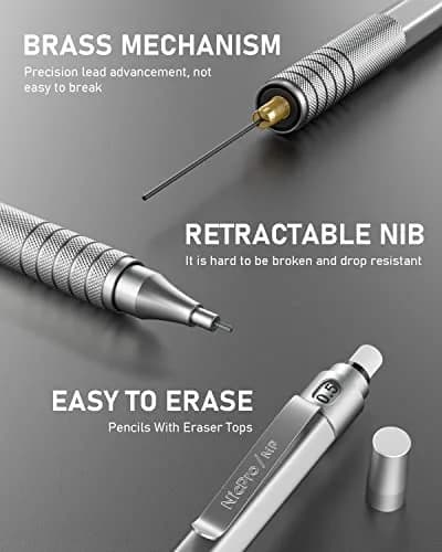 Nicpro Full Metal Mechanical Pencils 0.5mm & 0.7mm Set with Case | Smooth Writing & Drafting thumbnail 8