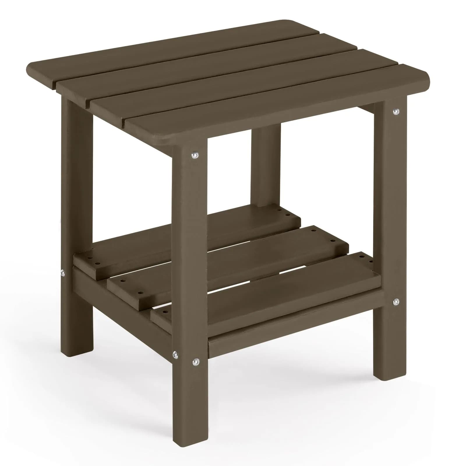 ABCPATIO Patio Side Table HDPE Double Layer Storage Square Dark Brown | Weather-Resistant & Cost-Effective