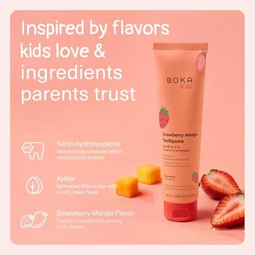 Boka Kids Toothpaste Strawberry Mango Nano Hydroxyapatite Fluoride-Free 4 oz (113 g) | Dentist Recommended for Enamel Care thumbnail 2